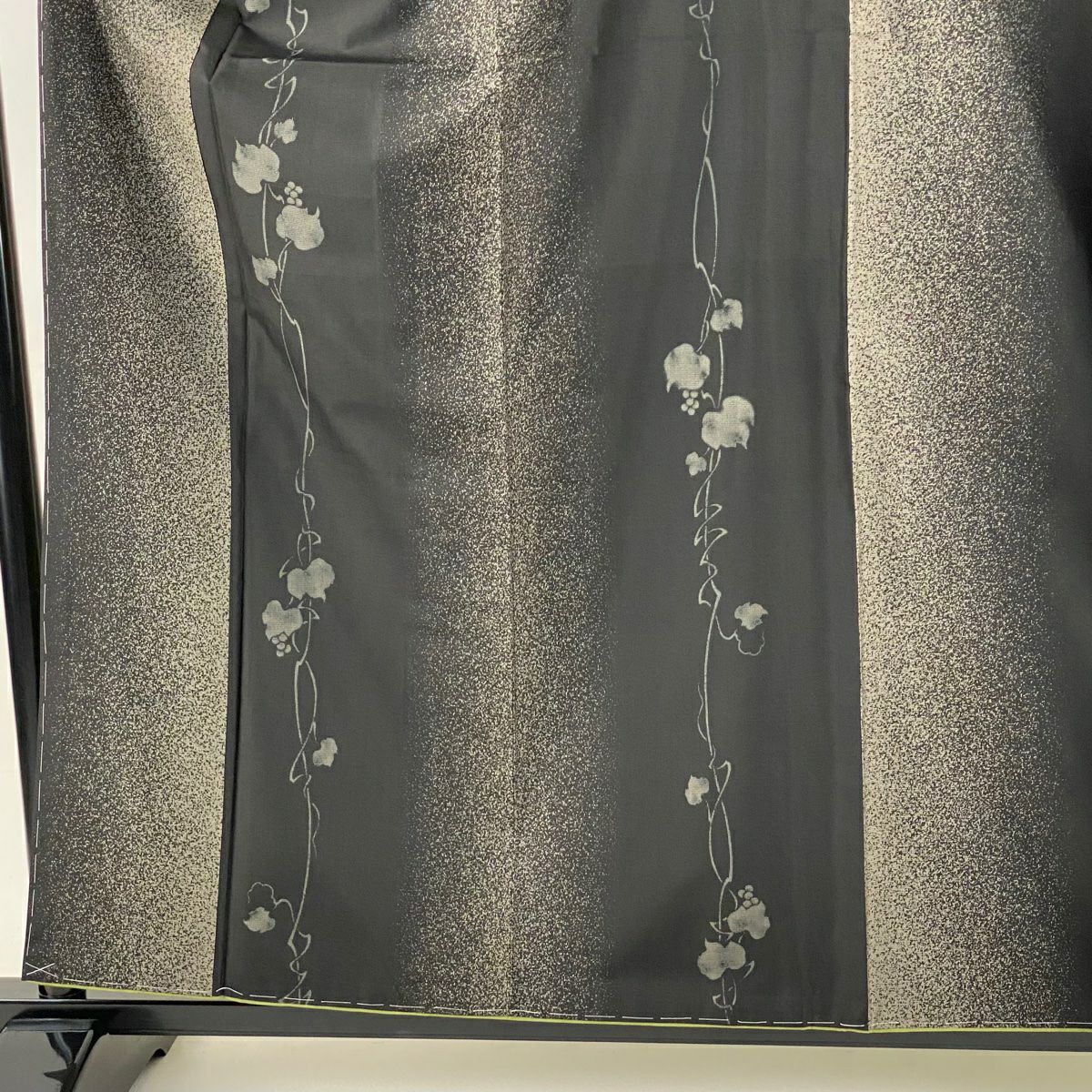 【美品】 紬織 身長159.5cm 袖長63.5cm S 雙層 袋帶套裝 葡萄 幾何圖案 墨色 純蠶絲 名品級