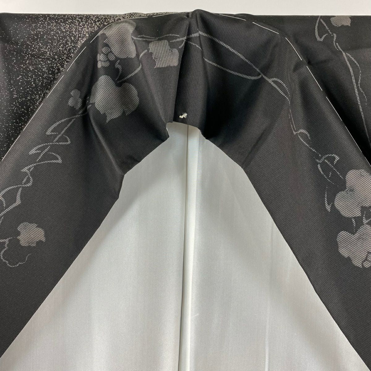 【美品】 紬織 身長159.5cm 袖長63.5cm S 雙層 袋帶套裝 葡萄 幾何圖案 墨色 純蠶絲 名品級