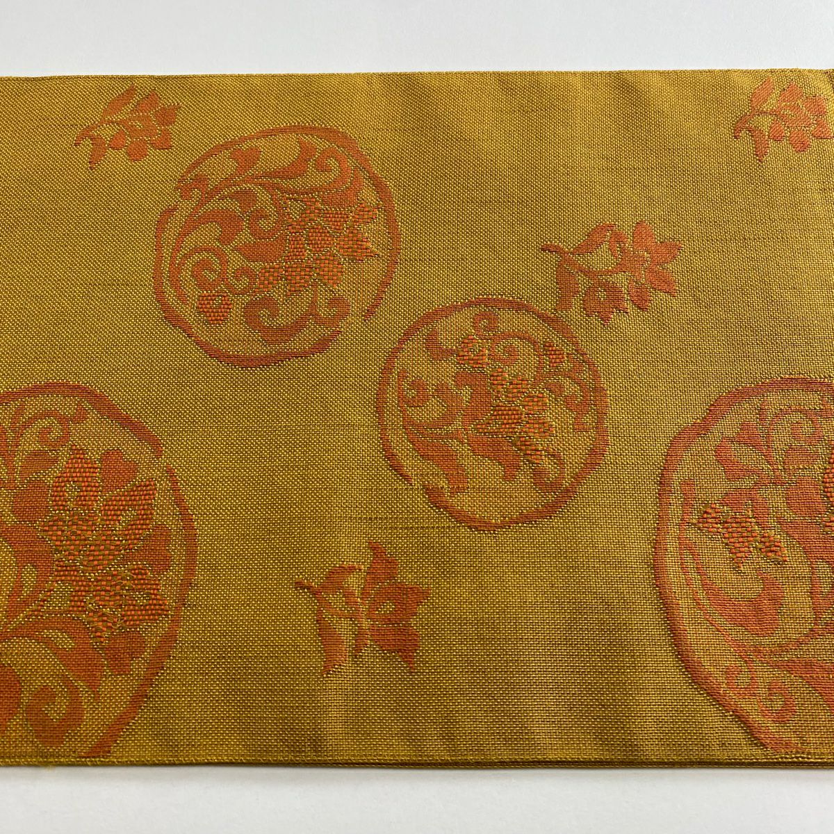 【美品】名古屋帶 優品級 八寸名古屋帶 圓文 草花紋 紅色 化纖