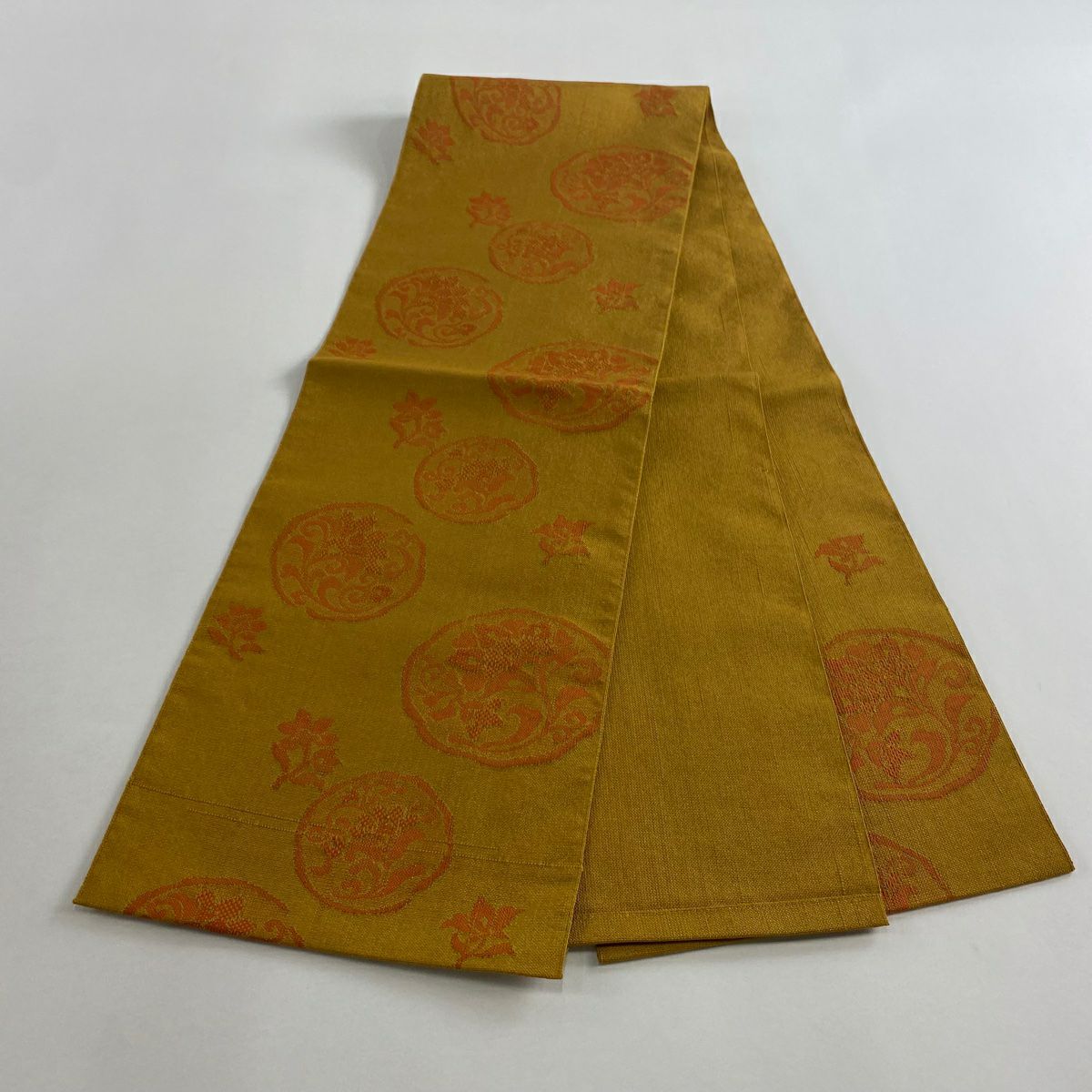 【美品】名古屋帶 優品級 八寸名古屋帶 圓文 草花紋 紅色 化纖