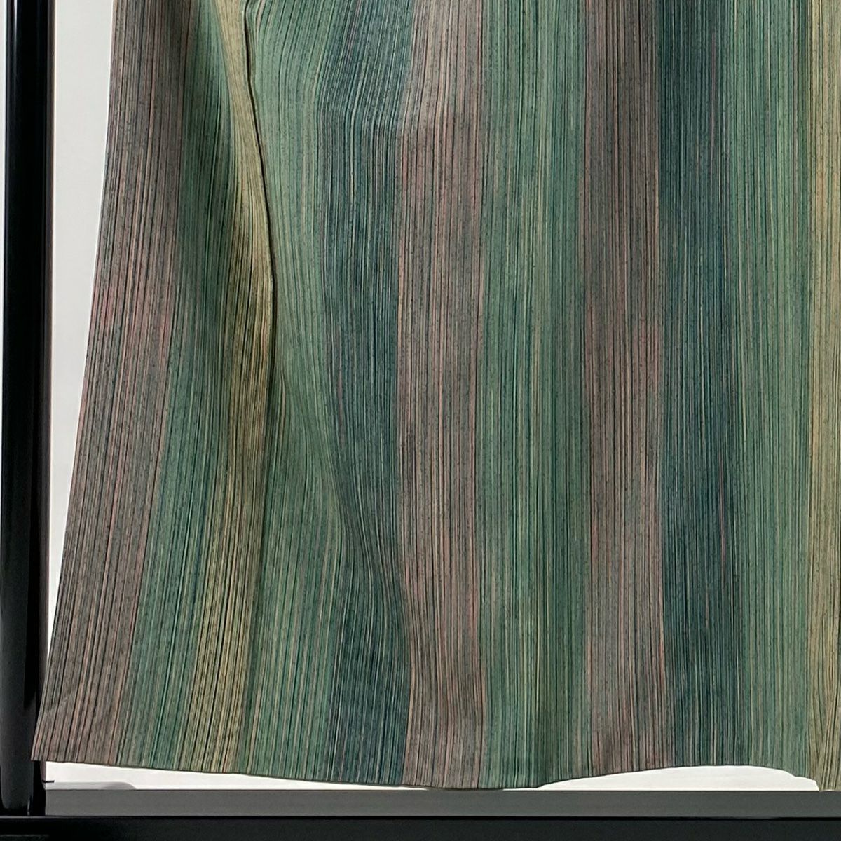 【美品】 小紋 身長154.5cm 袖長65.5cm M 雙層 縱條 幾何圖案 綠 純蠶絲 秀品級