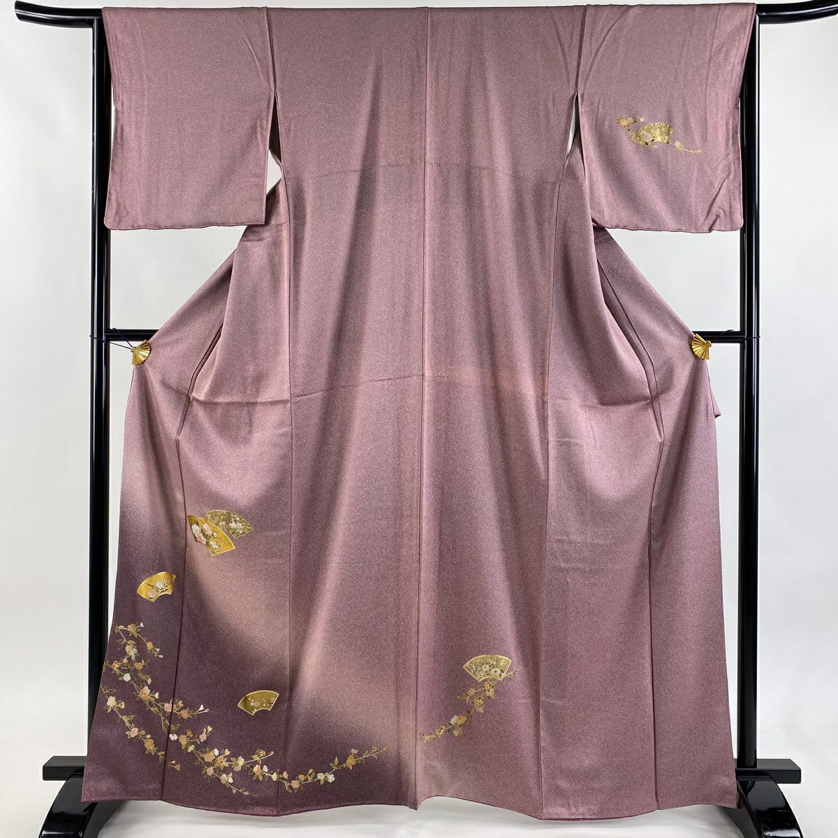 付下 身長164.5cm 袖長64.5cm M 雙層 扇子面 草花紋紋 金銀彩 漸層 淺紫 純蠶絲 優品級