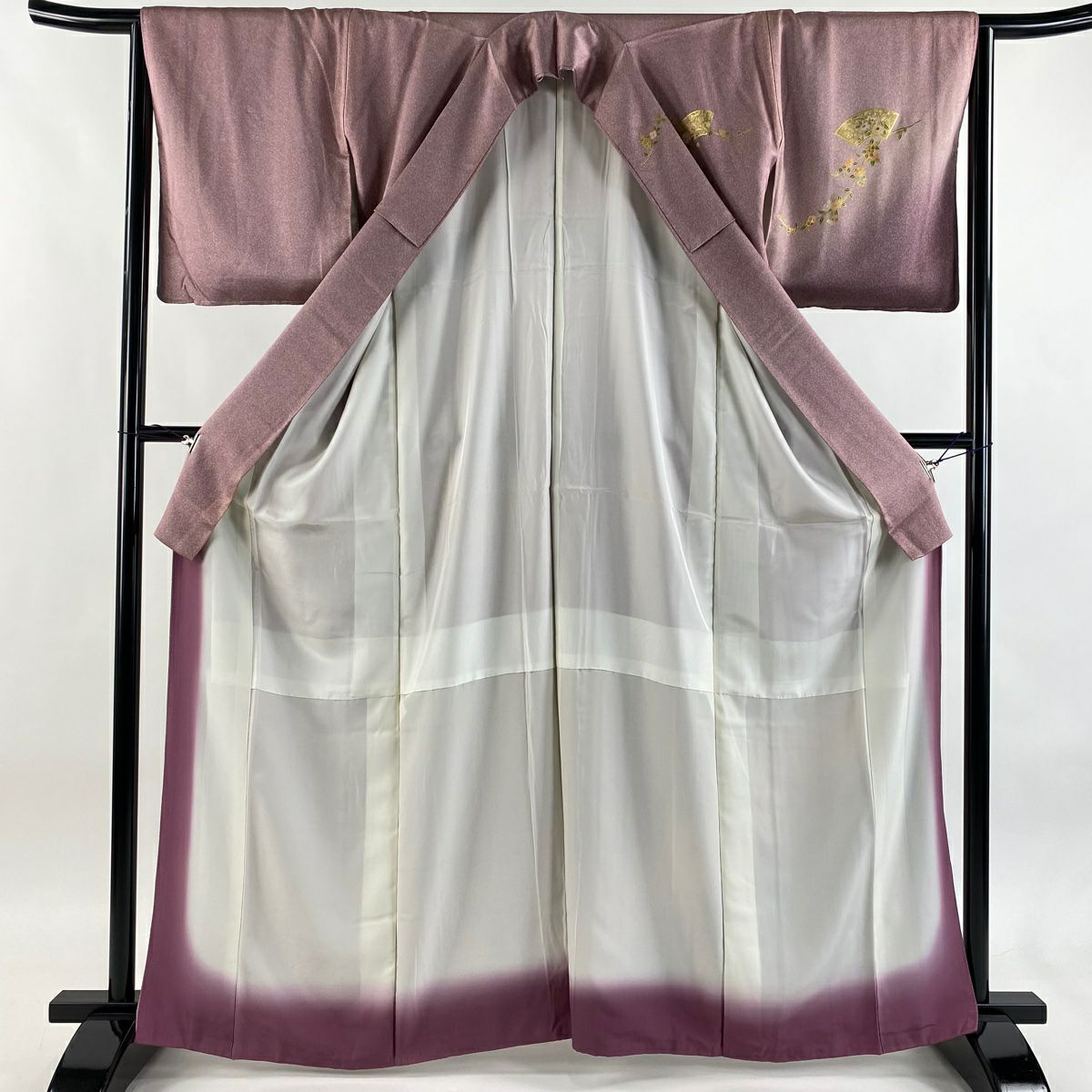 付下 身長164.5cm 袖長64.5cm M 雙層 扇子面 草花紋紋 金銀彩 漸層 淺紫 純蠶絲 優品級