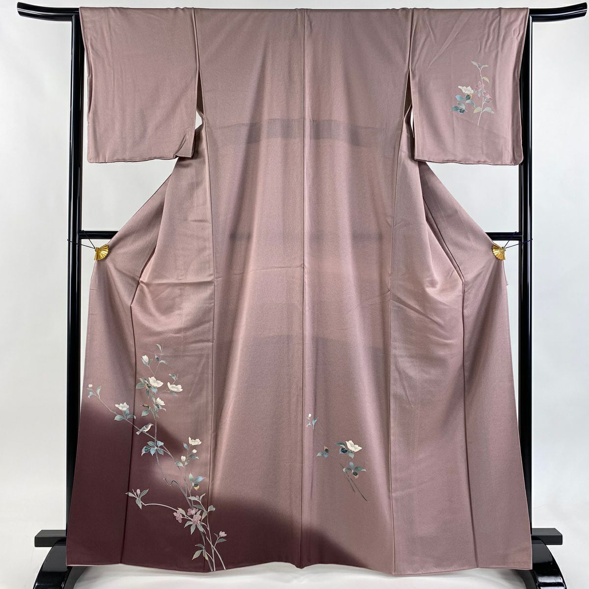 訪問服 身長166cm 袖長65cm M 雙層 枝花 霞 漸層 薄紫 純蠶絲 秀品級