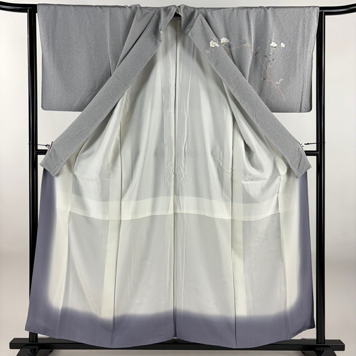 訪問服 身長157cm 袖長64cm M 雙層 枝花 漸層 灰 純蠶絲 優品級