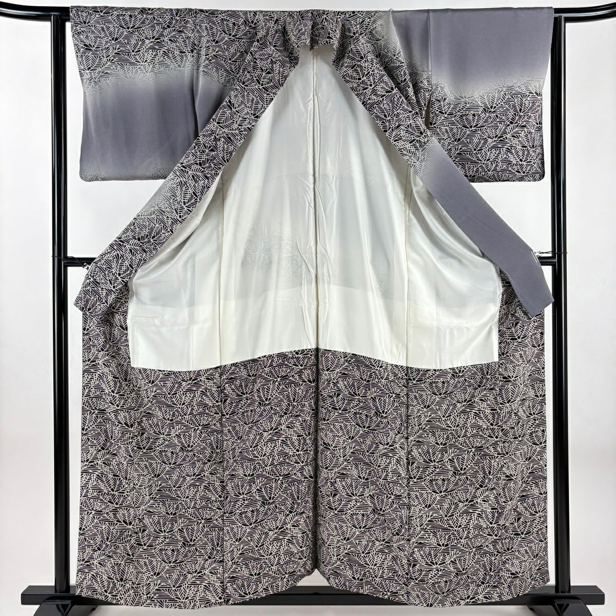 訪問服 身長158cm 袖長63cm S 雙層 落款 松樹 ぼかし 縮緬 灰紫 純蠶絲 秀品級