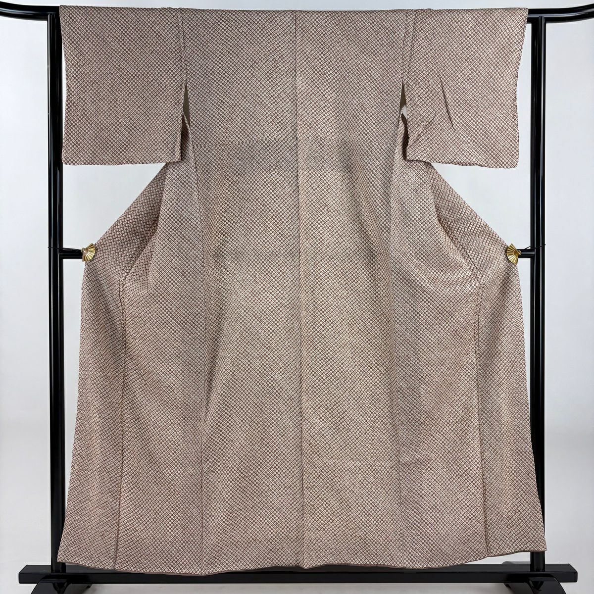 小紋 身長157cm 袖長63cm S 雙層 總絞染 茶 純蠶絲 秀品級