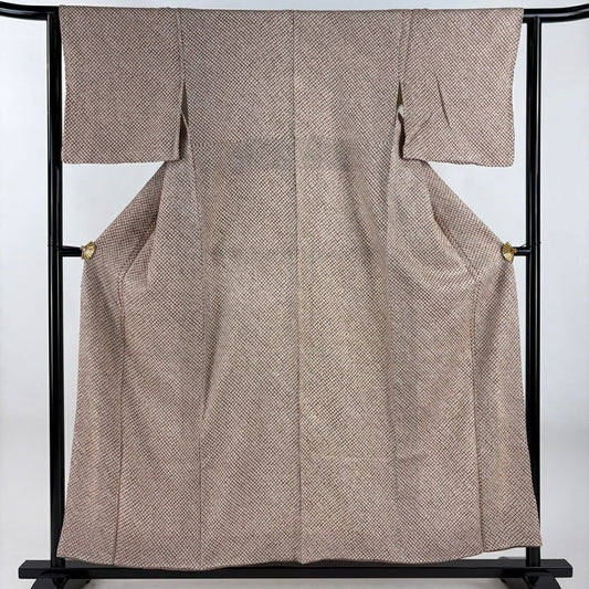 小紋 身長157cm 袖長63cm S 雙層 總絞染 茶 純蠶絲 秀品級