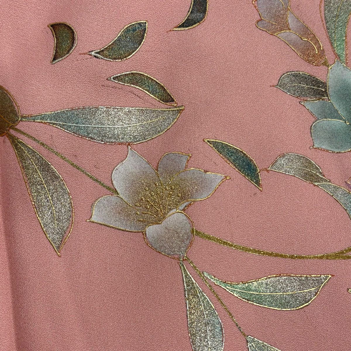 付下 身長160cm 袖長63cm S 雙層 枝花 蝶 金銀彩 漸層 粉紅 純蠶絲 優品級