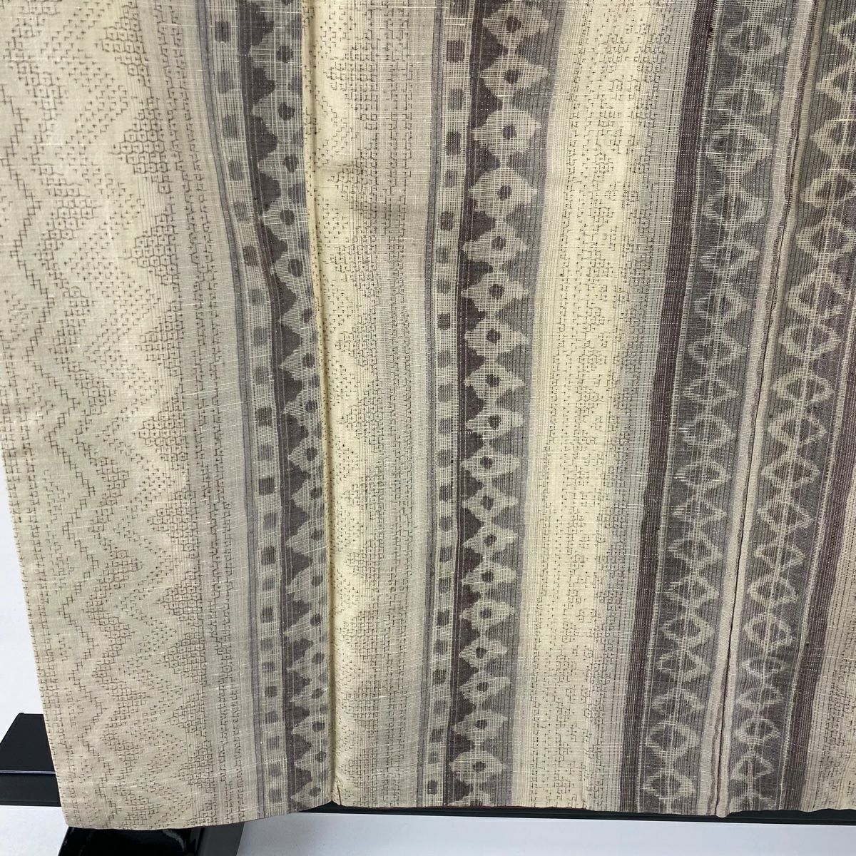 【美品】 紬織 身長159.5cm 袖長65cm M 雙層 大和 龜甲絣 幾何學 薄茶 純蠶絲 秀品級