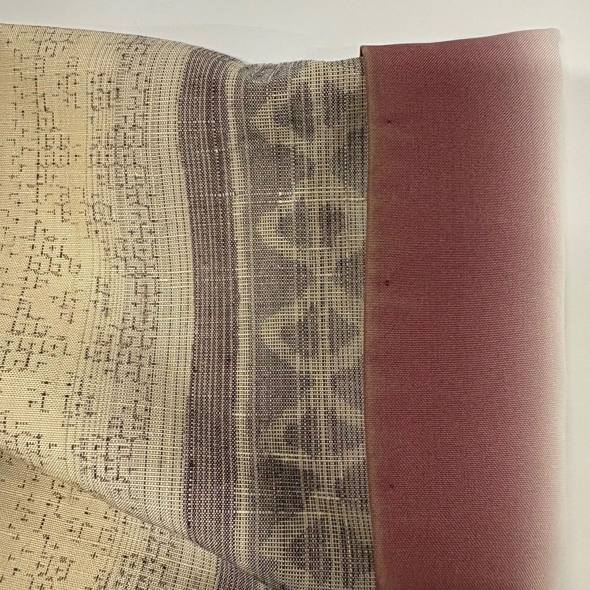 【美品】 紬織 身長159.5cm 袖長65cm M 雙層 大和 龜甲絣 幾何學 薄茶 純蠶絲 秀品級