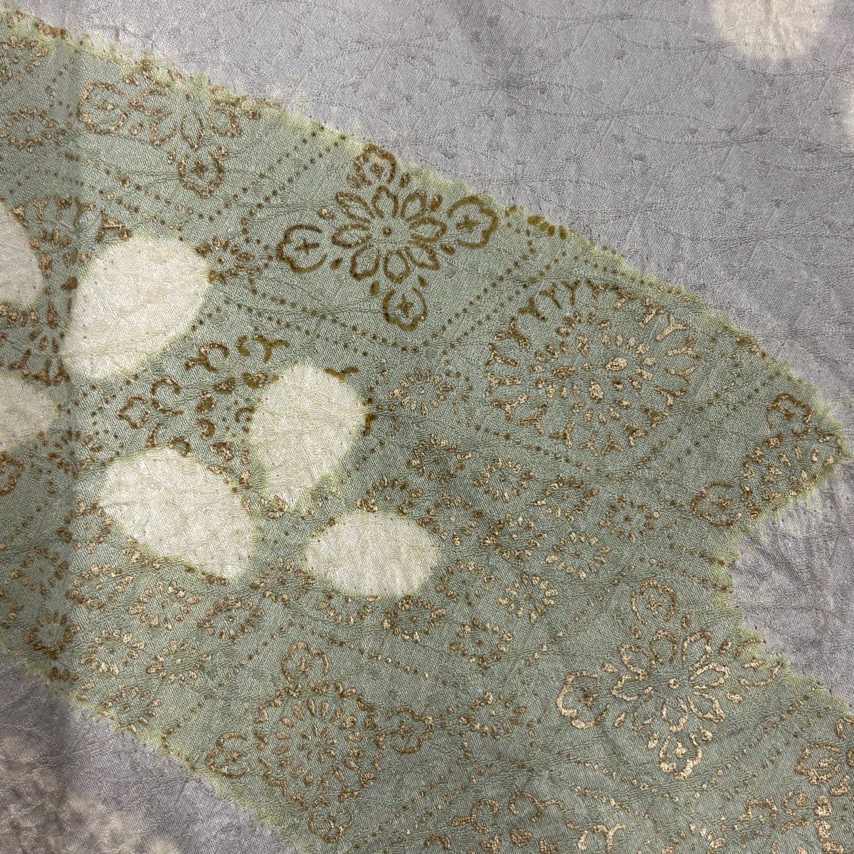 訪問服 身長165cm 袖長64cm M 雙層 扇子面 草花紋紋 刺繡 絞染 青灰 純蠶絲 秀品級