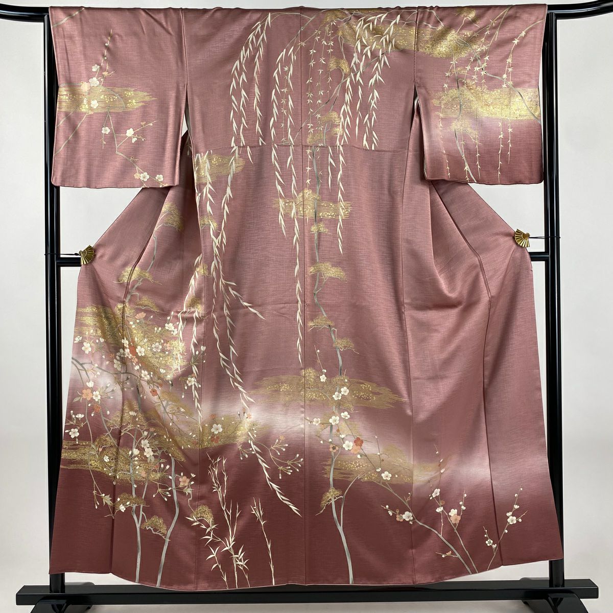 訪問服 身長155cm 袖長65.5cm M 雙層 櫻花 松樹樹 金銀彩 漸層 粉紅 純蠶絲 優品級