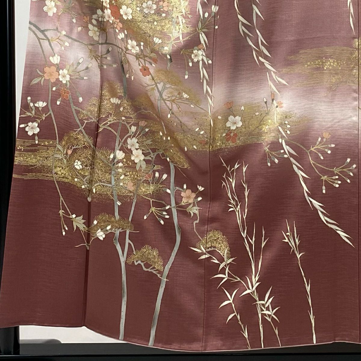 訪問服 身長155cm 袖長65.5cm M 雙層 櫻花 松樹樹 金銀彩 漸層 粉紅 純蠶絲 優品級
