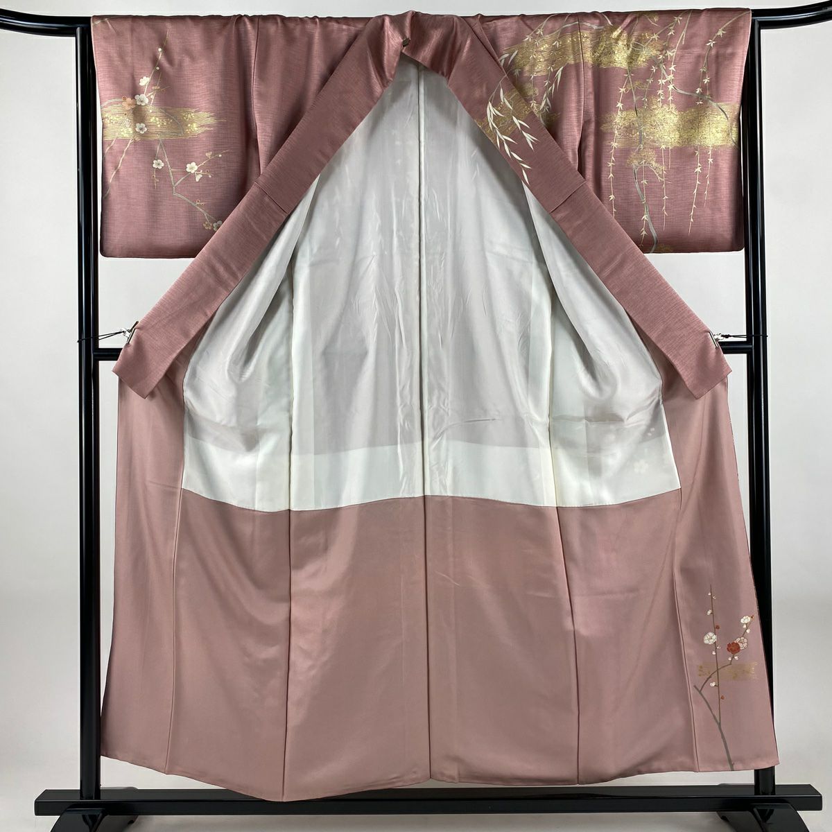 訪問服 身長155cm 袖長65.5cm M 雙層 櫻花 松樹樹 金銀彩 漸層 粉紅 純蠶絲 優品級