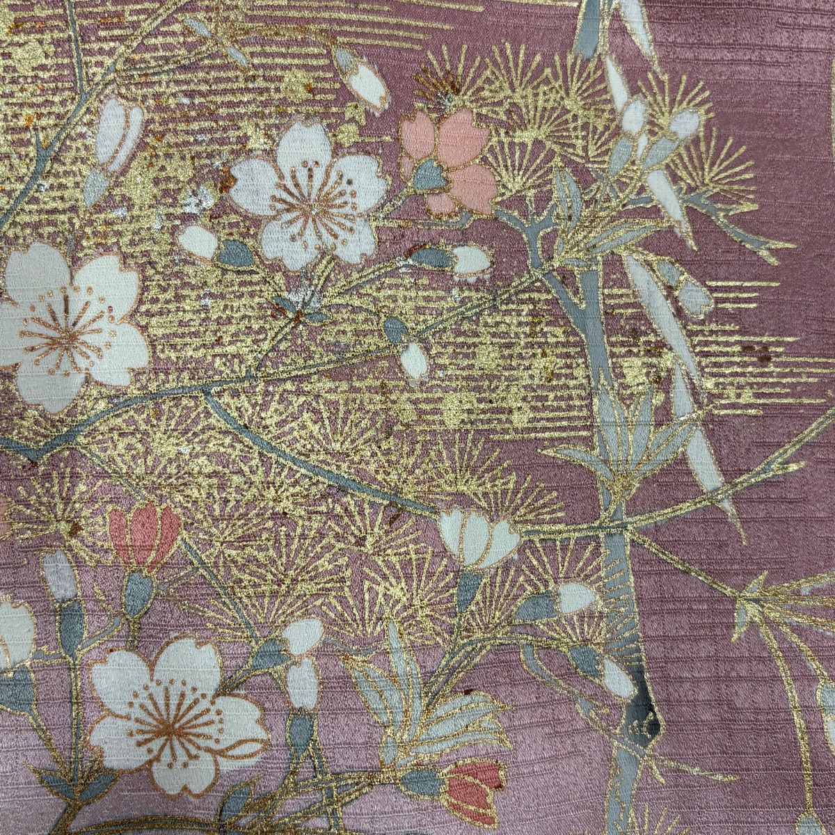 訪問服 身長155cm 袖長65.5cm M 雙層 櫻花 松樹樹 金銀彩 漸層 粉紅 純蠶絲 優品級
