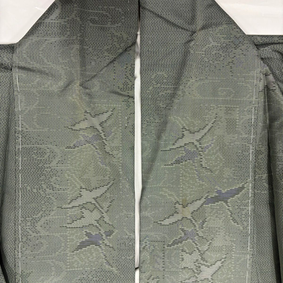 【美品】 紬織 身長161.5cm 袖長64cm M 雙層 大和 鳥 観世水 灰綠 純蠶絲 秀品級