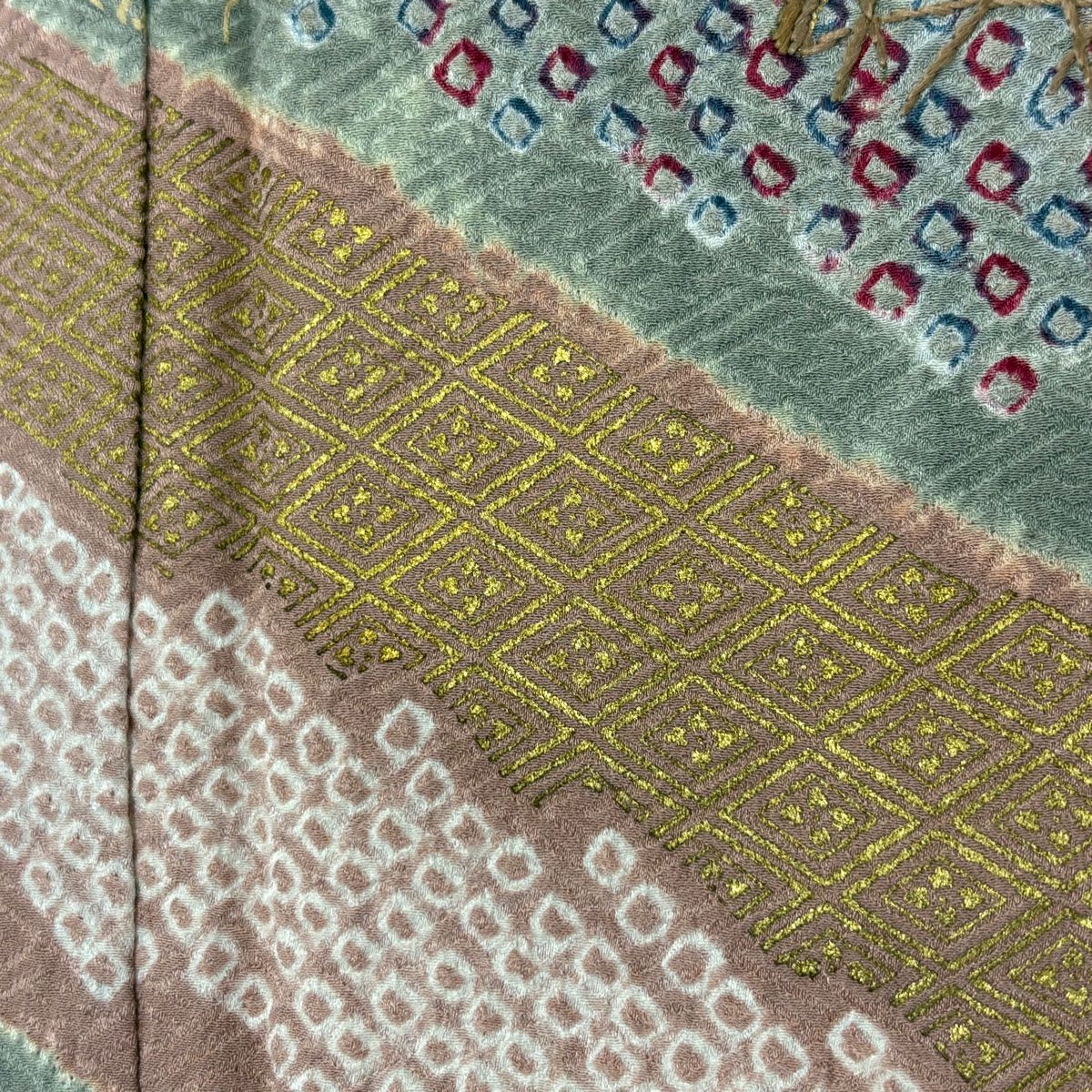 訪問服 身長157.5cm 袖長66cm M 雙層 椿 草花紋紋 刺繡 絞染 灰櫻 純蠶絲 秀品級