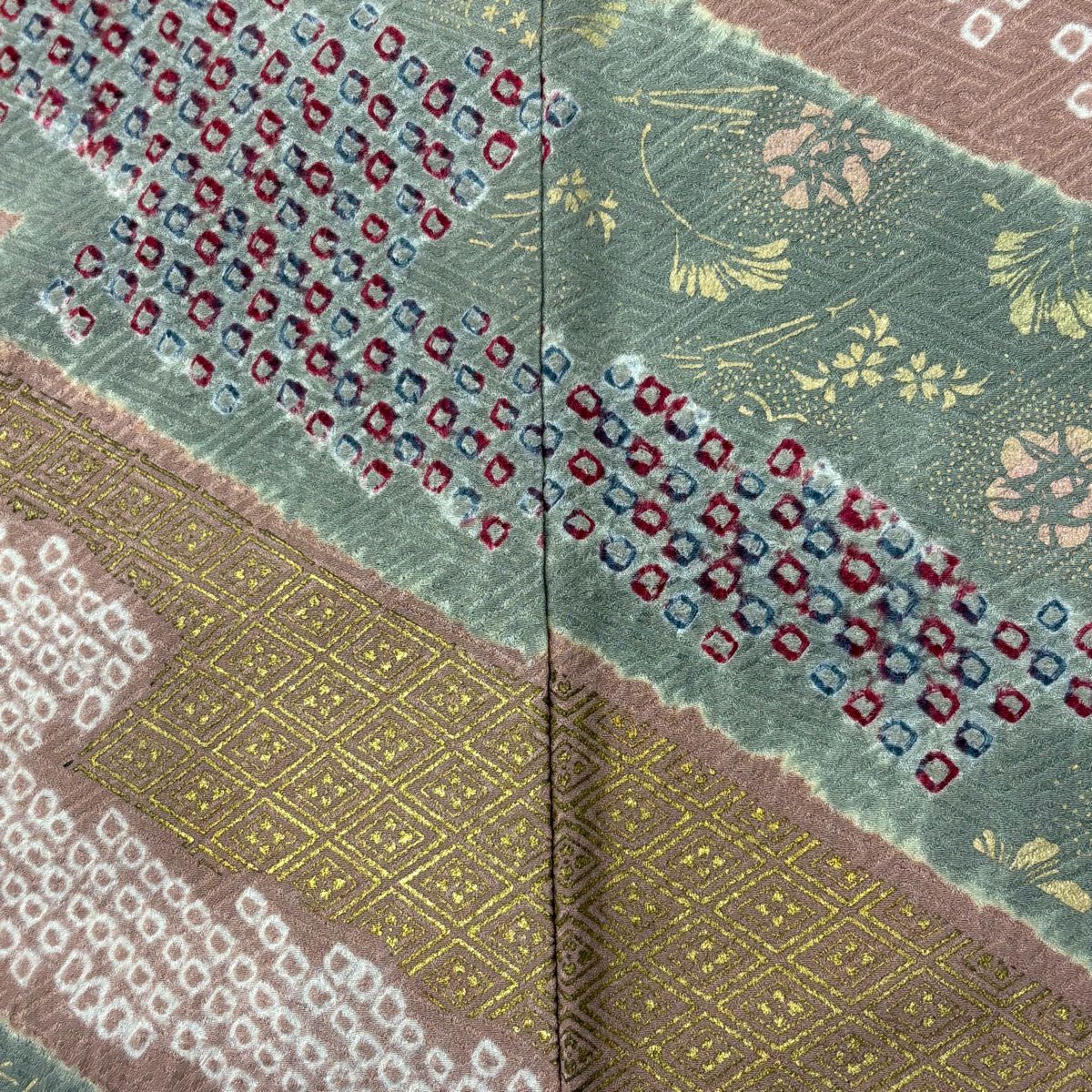 訪問服 身長157.5cm 袖長66cm M 雙層 椿 草花紋紋 刺繡 絞染 灰櫻 純蠶絲 秀品級