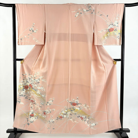 訪問服 身長159.5cm 袖長63.5cm S 雙層 牡丹 菊花 金銀彩 漸層 粉色 純蠶絲 優品級