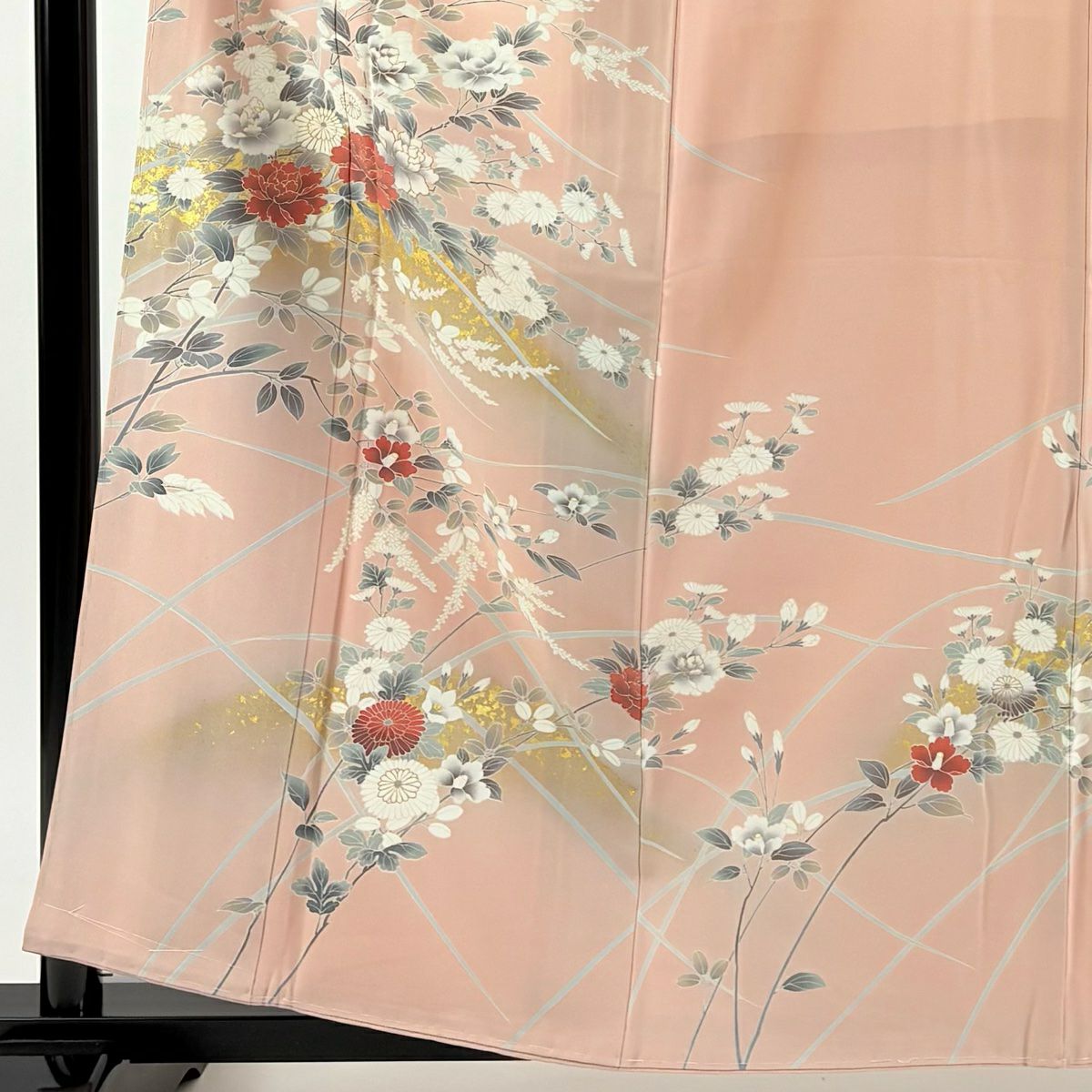 訪問服 身長159.5cm 袖長63.5cm S 雙層 牡丹 菊花 金銀彩 漸層 粉色 純蠶絲 優品級