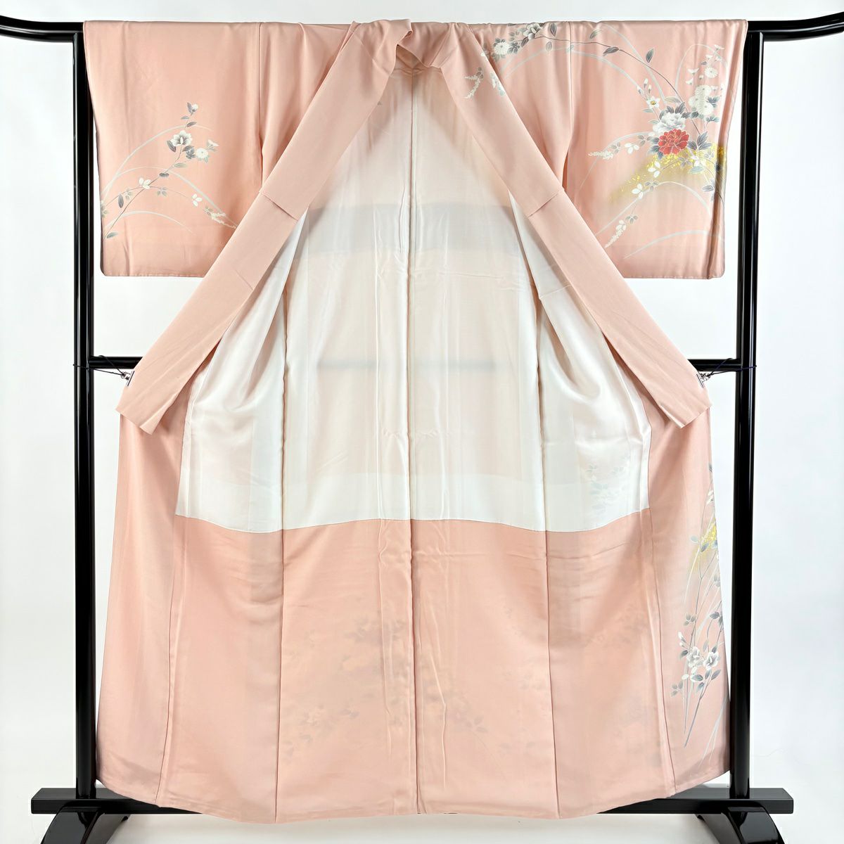 訪問服 身長159.5cm 袖長63.5cm S 雙層 牡丹 菊花 金銀彩 漸層 粉色 純蠶絲 優品級