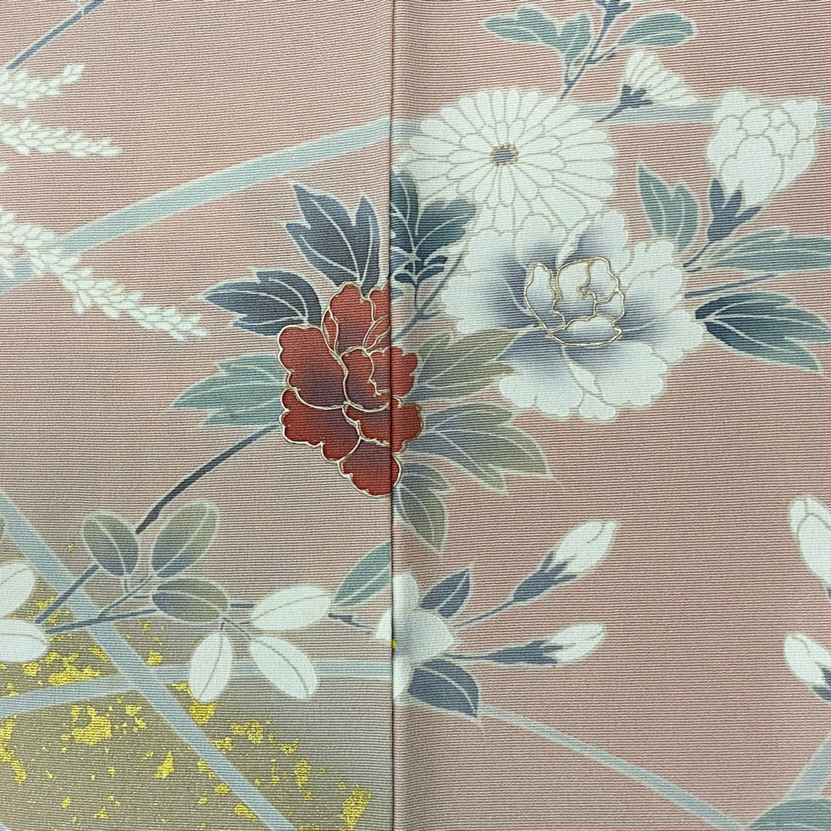 訪問服 身長159.5cm 袖長63.5cm S 雙層 牡丹 菊花 金銀彩 漸層 粉色 純蠶絲 優品級