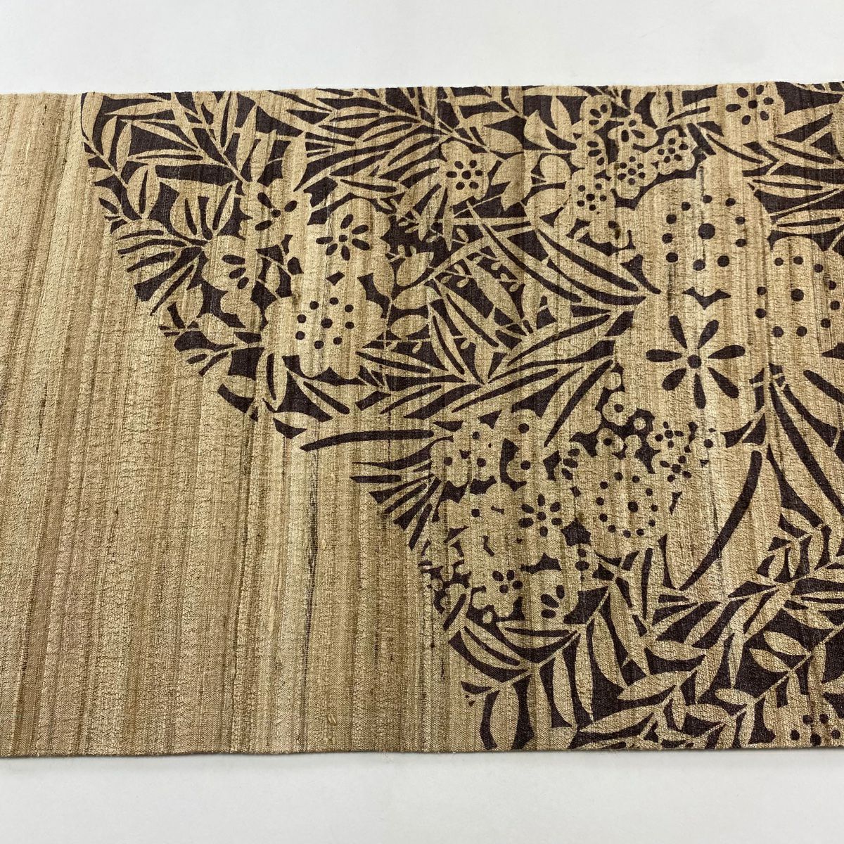 【美品】 袋帶 逸品級 紬織織 草花紋紋 薄茶 金銀彩 正蠶絲