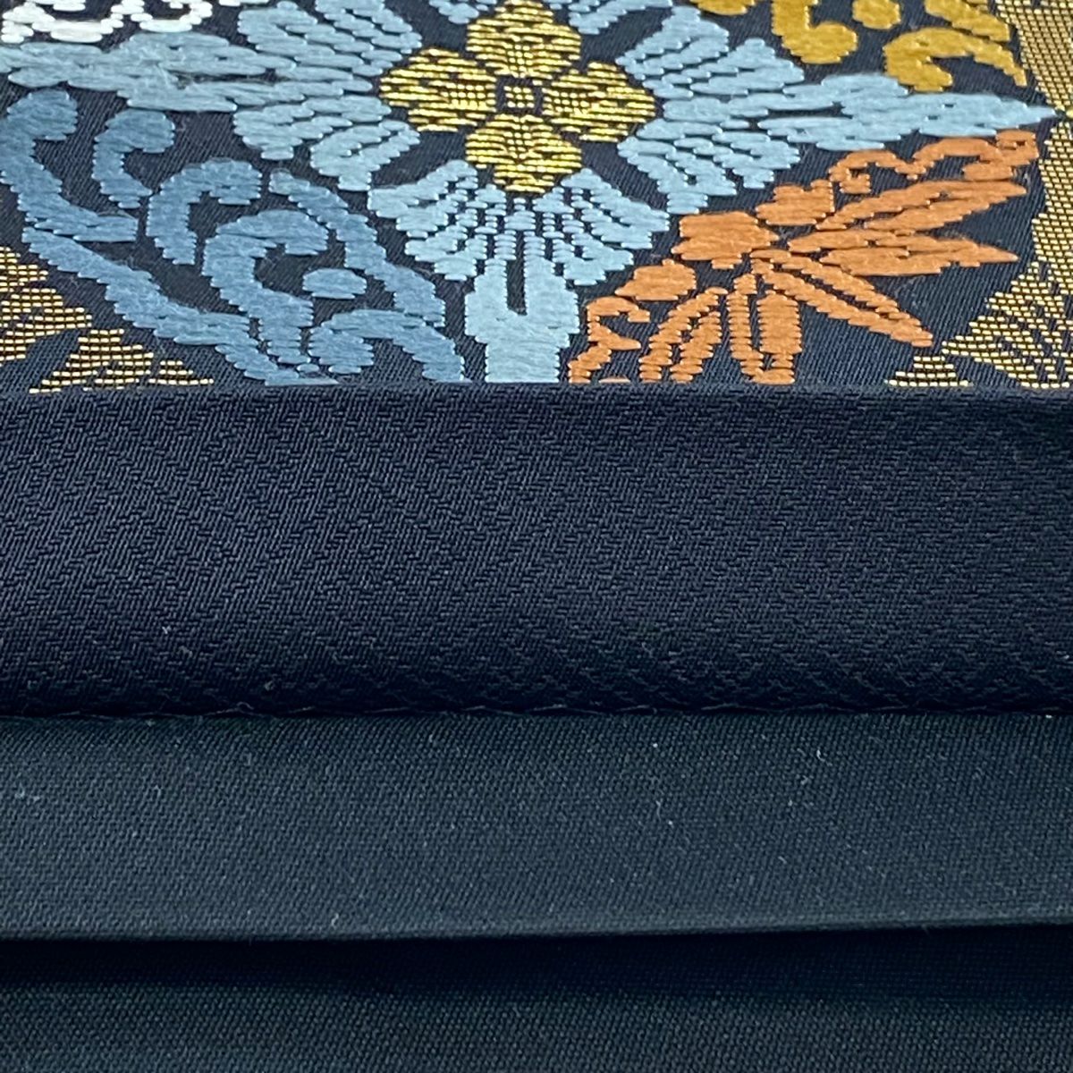 袋帶 逸品級 七寶 波頭 金絲 金金箔 黑 六通 純蠶絲