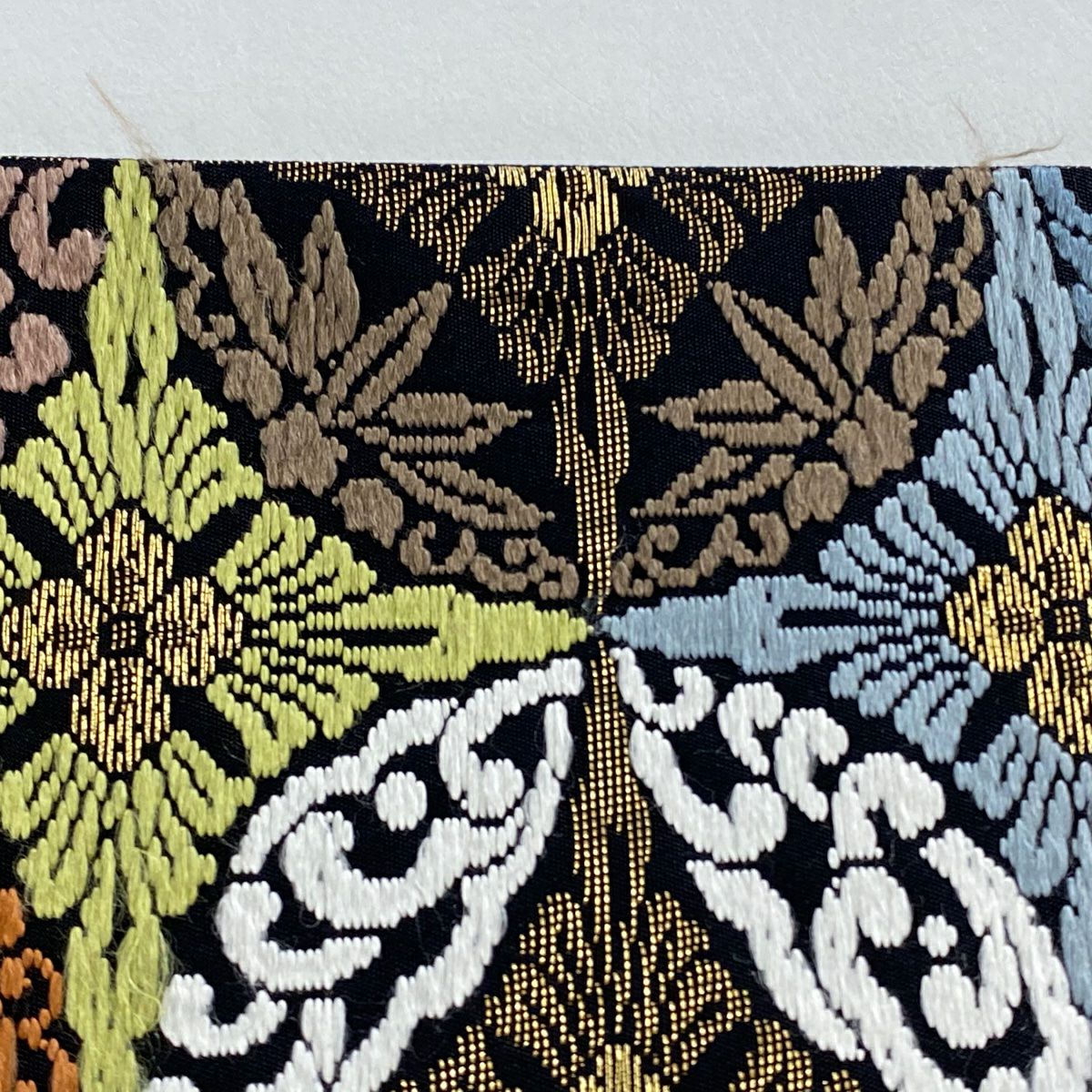 袋帶 逸品級 七寶 波頭 金絲 金金箔 黑 六通 純蠶絲