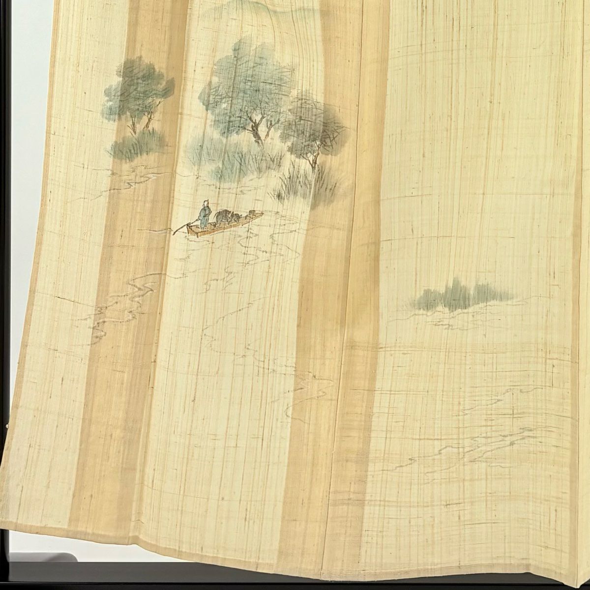 【美品】 付下 身長155.5cm 袖長65cm M 薄物 舟 樹木 米色 純蠶絲 名品級