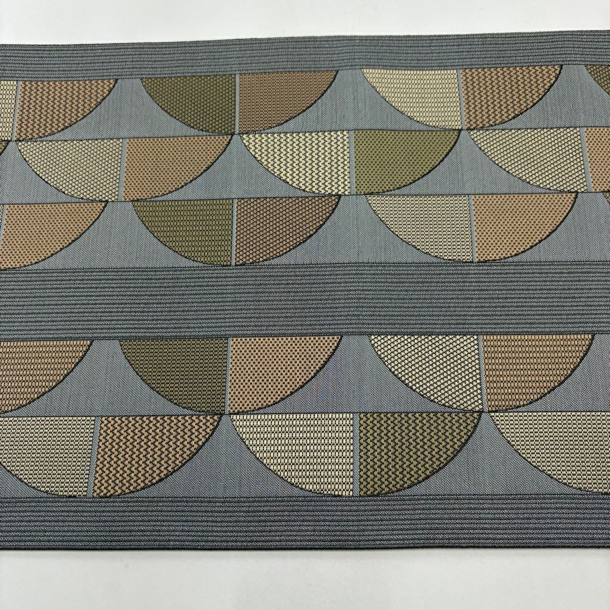 【美品】 袋帶 秀品級 縞 幾何學圖案 灰色 六通 純蠶絲