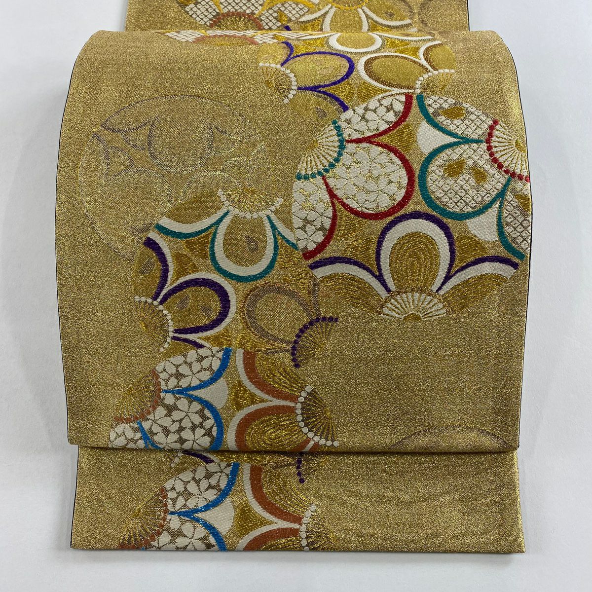【美品】 袋帶 秀品級 梅花 圓文 金絲 金金箔 金 六通 純蠶絲