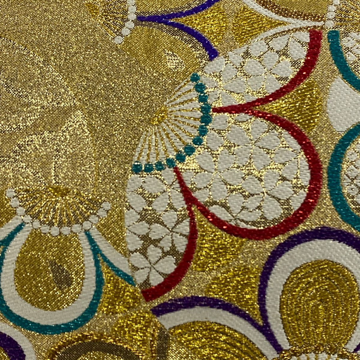 【美品】 袋帶 秀品級 梅花 圓文 金絲 金金箔 金 六通 純蠶絲