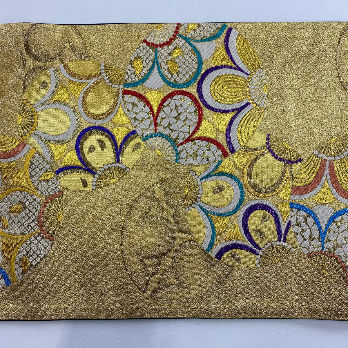 【美品】 袋帶 秀品級 梅花 圓文 金絲 金金箔 金 六通 純蠶絲