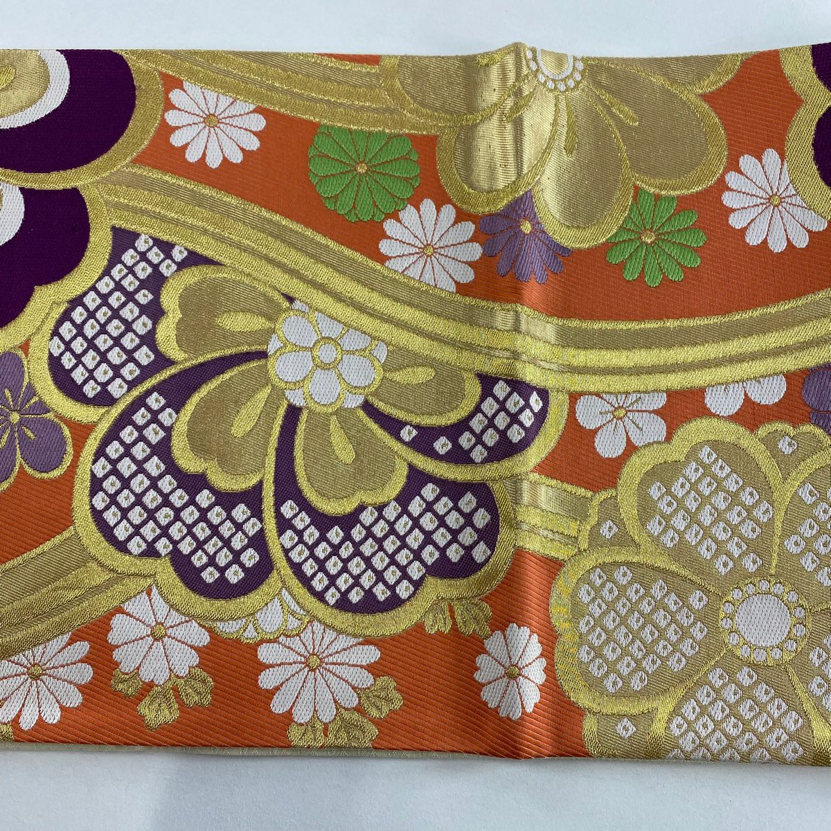 袋帶 秀品級 櫻花 梅花花 金絲 金金箔 鮭粉色 六通 純蠶絲