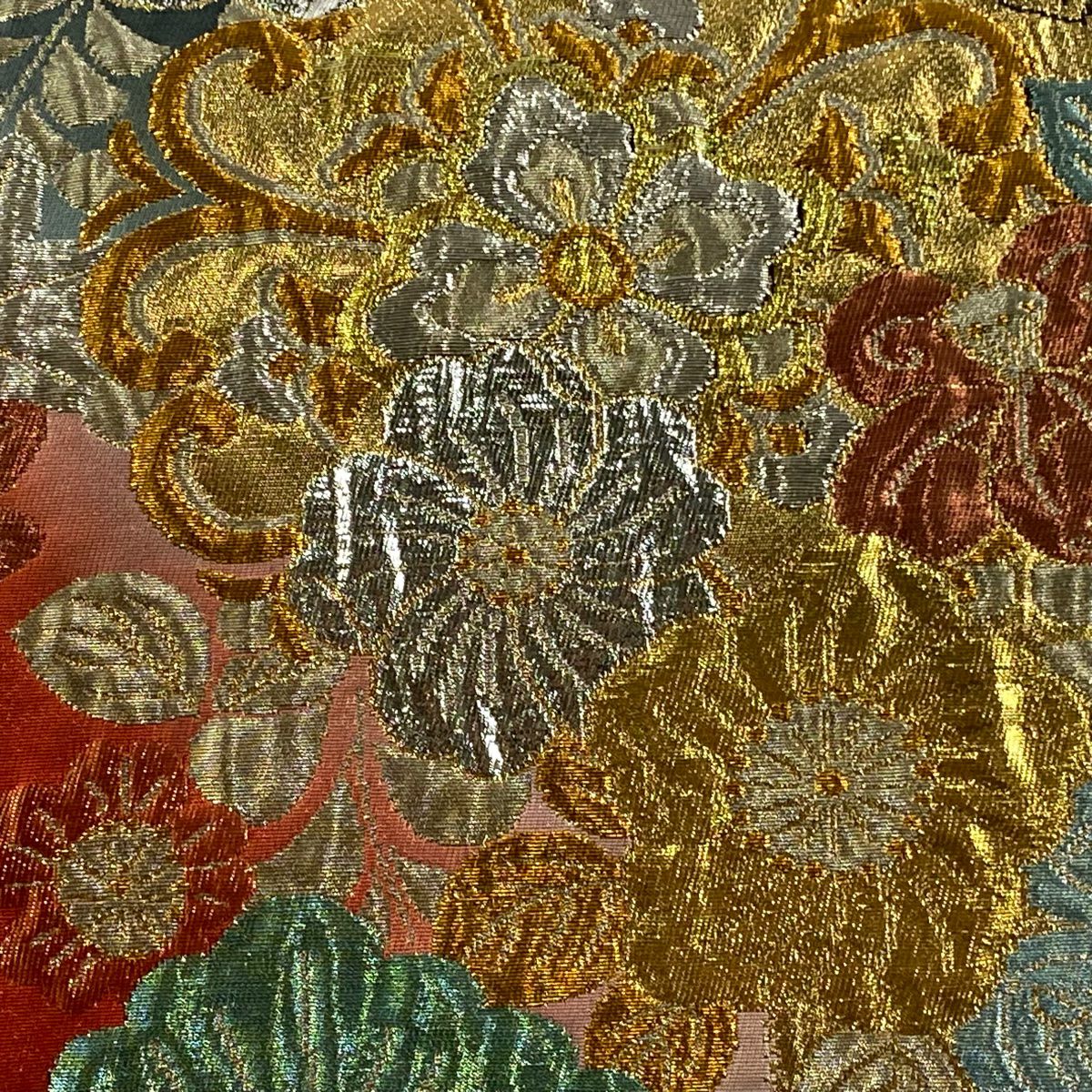 【美品】 袋帶 秀品級 辻花染圖案 華紋 金金箔 漸層 朱色 六通 純蠶絲