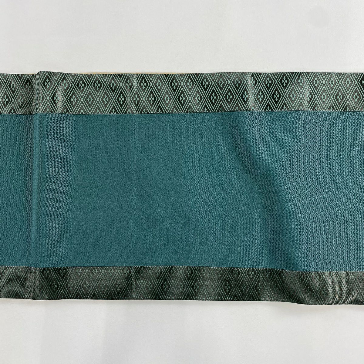 【美品】 袋帶 秀品級 短冊 梅花 花刺繡 金絲 綠色 大鼓圖案 純蠶絲