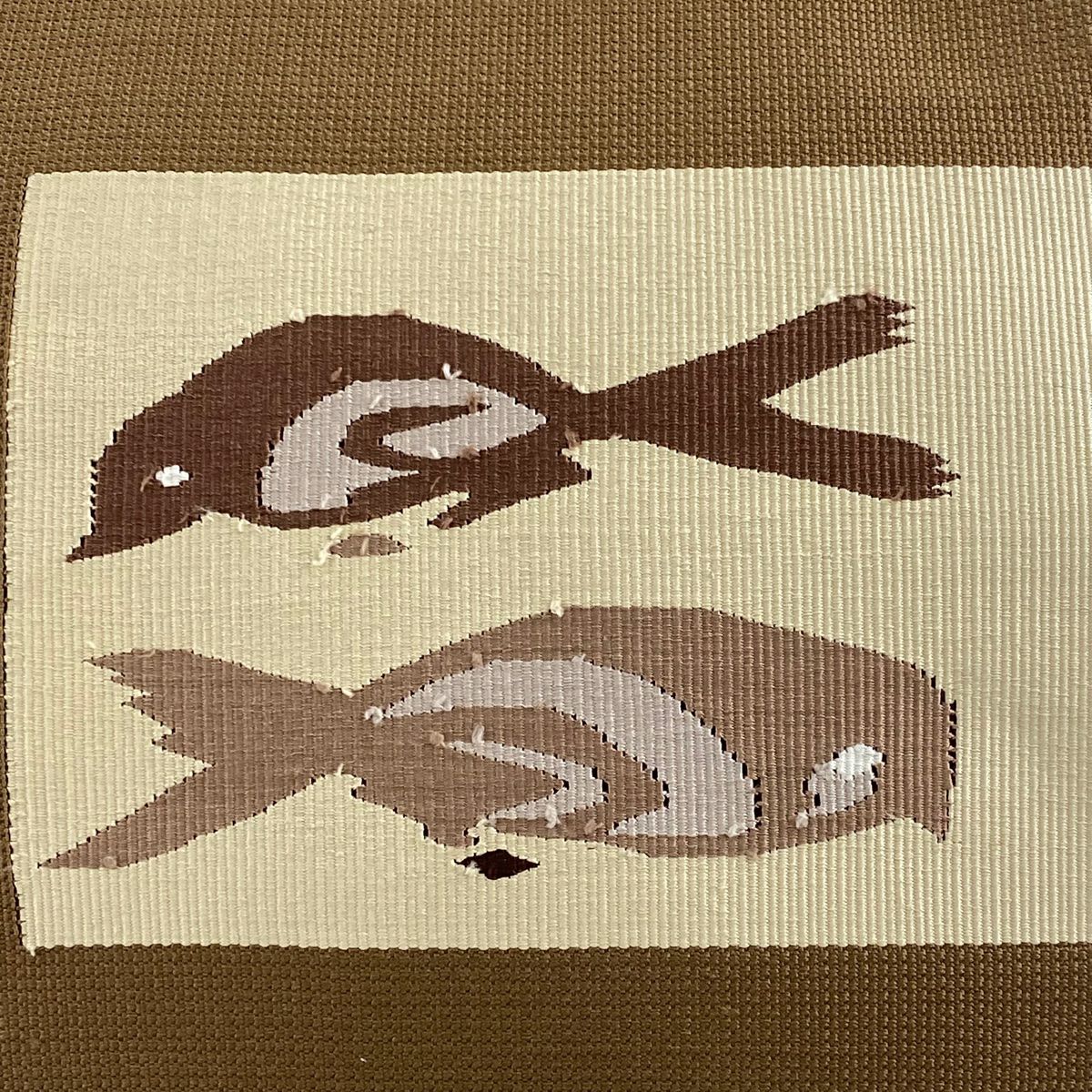 【美品】 名古屋帶 秀品級 八寸名古屋帶 鳥 茶 純蠶絲