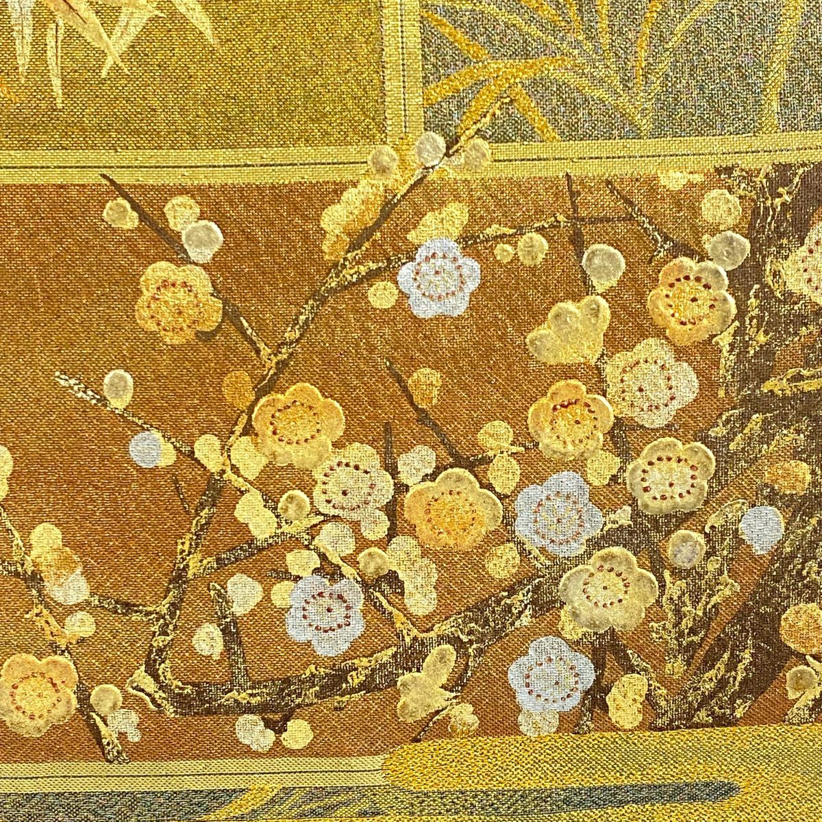 袋帶 秀品級 松樹竹子梅花 流水 金絲 金金箔 金色 全通 純蠶絲