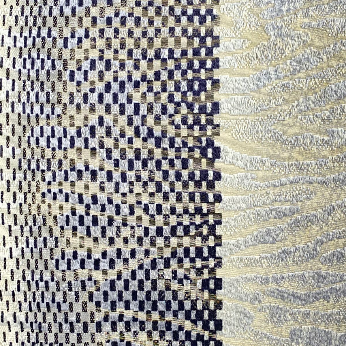 【美品】 袋帶 秀品級 幾何圖案 金絲 灰色 全通 純蠶絲