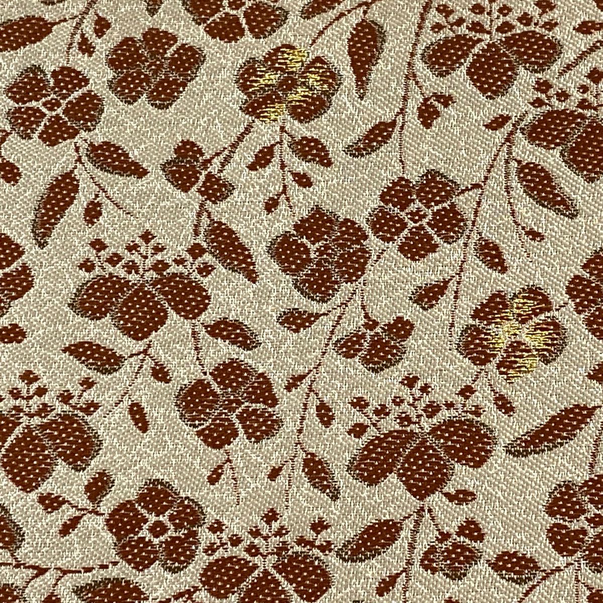 【美品】 袋帶 名品級 草花紋紋 桐 金絲 米色 大鼓圖案 純蠶絲