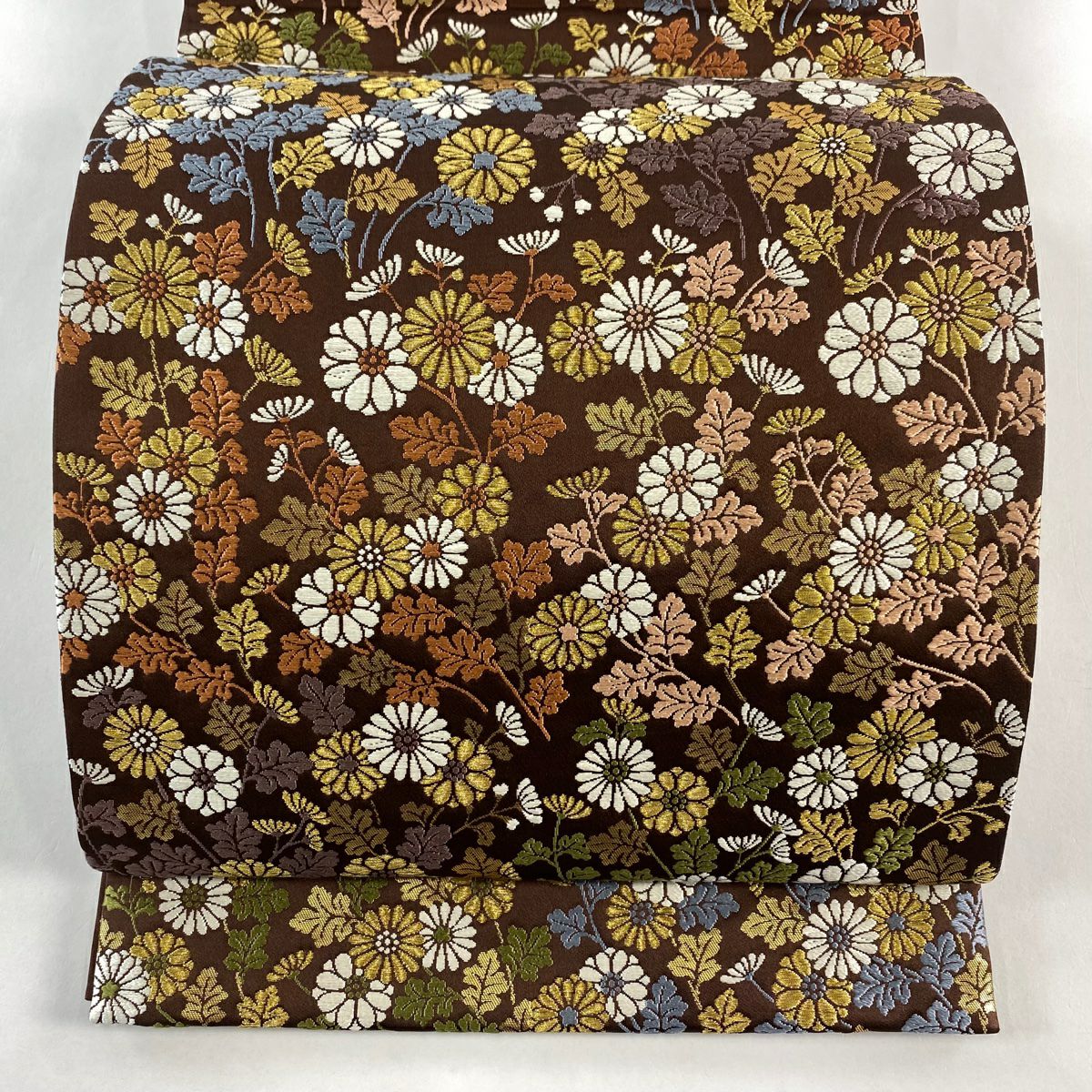 【美品】 袋帶 名品級 菊花 金絲 紫 六通 純蠶絲