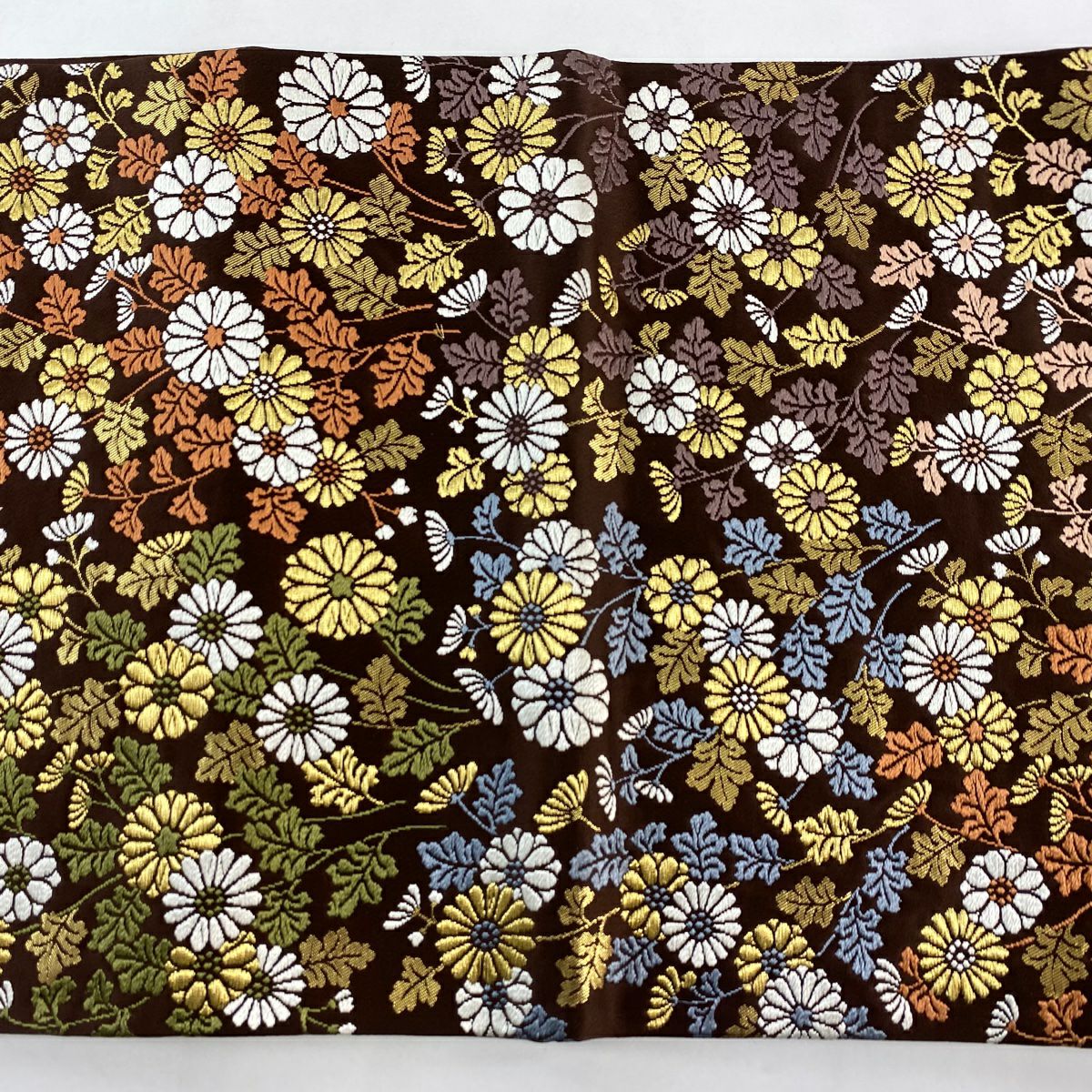 【美品】 袋帶 名品級 菊花 金絲 紫 六通 純蠶絲