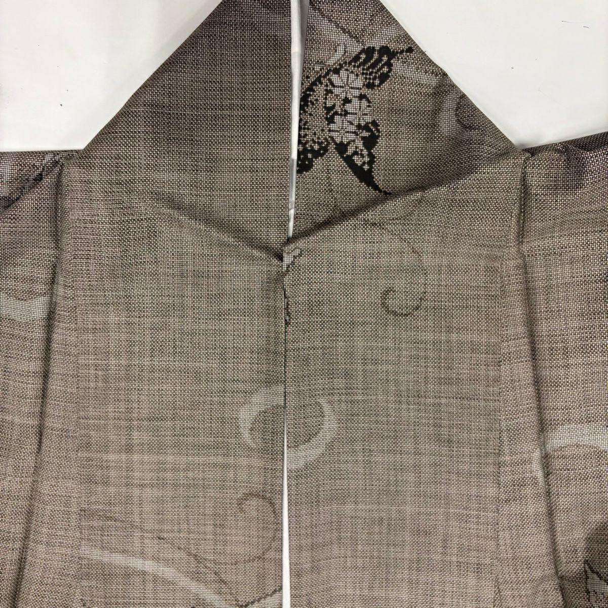 【美品】 紬織織 身長166cm 袖長64cm M 雙層 唐草紋 蝶 灰茶 純蠶絲 秀品級