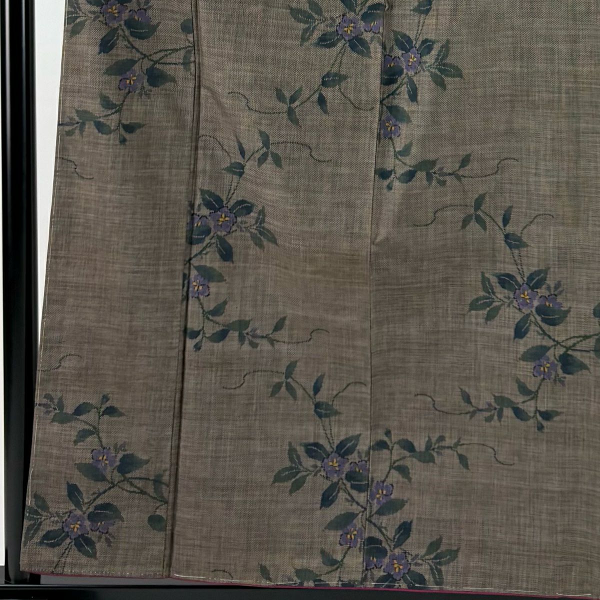 紬織 身長159.5cm 袖長67cm M 雙層 草花紋紋 焦茶 純蠶絲 秀品級
