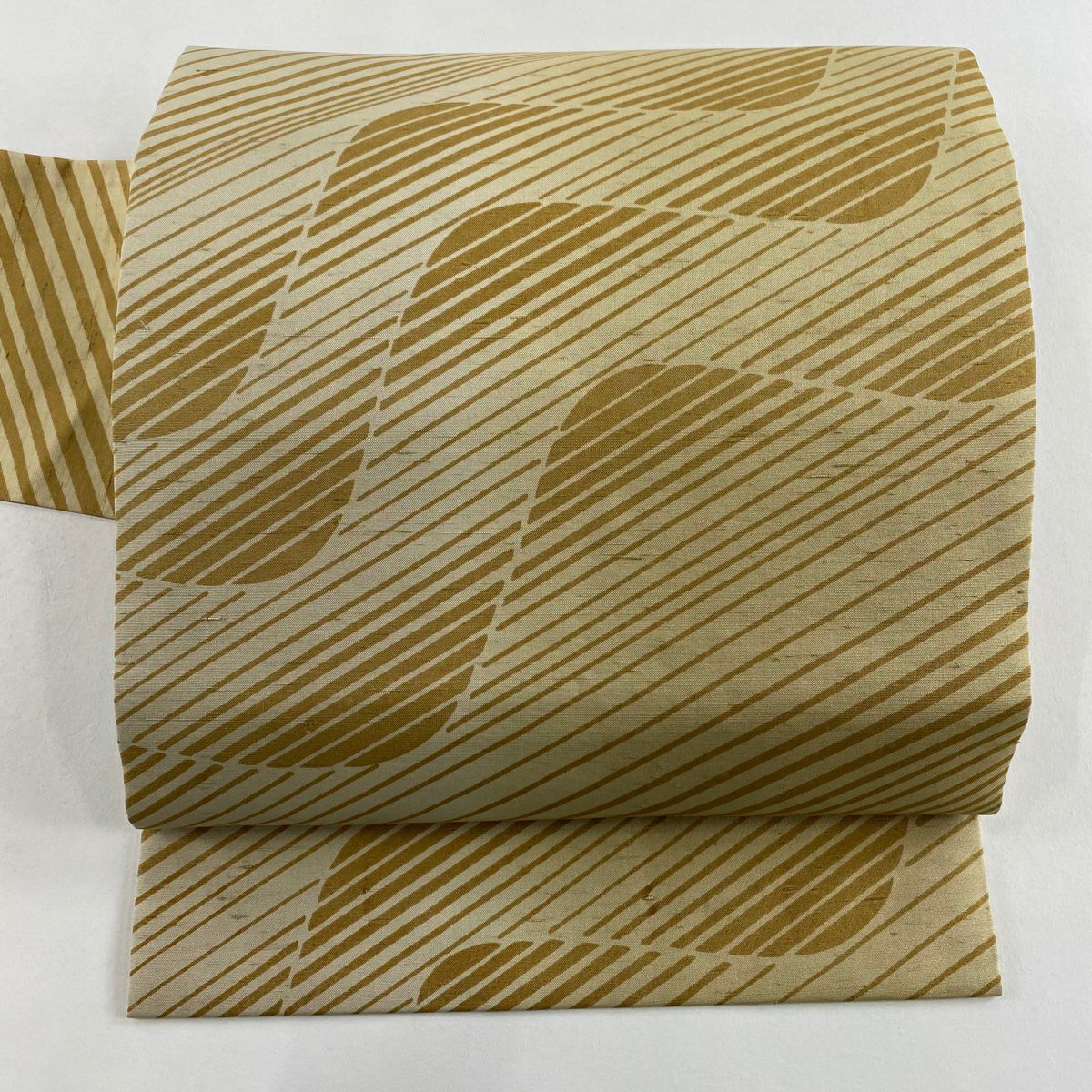 名古屋帶 秀品級 紬織織 斜紋 流水 米色 純蠶絲