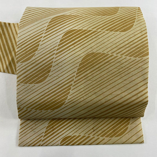 名古屋帶 秀品級 紬織織 斜紋 流水 米色 純蠶絲