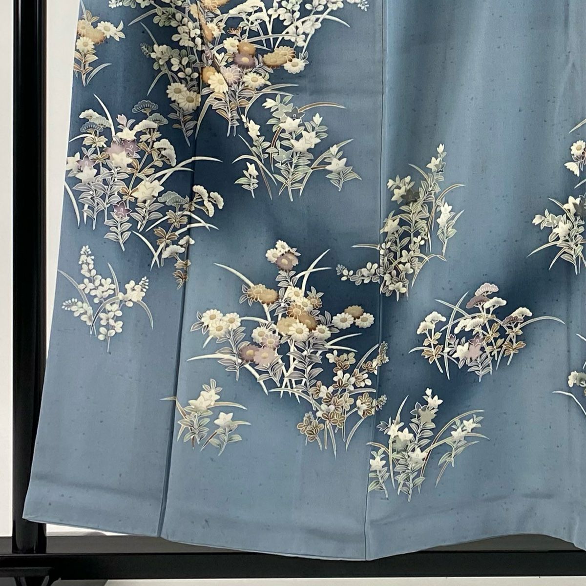 訪問服 身長156cm 袖長63.5cm S 雙層 秋草 金彩裝飾 漸層 青灰 純蠶絲 優品級