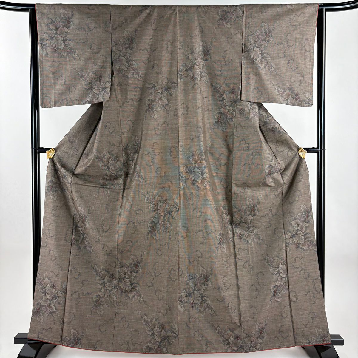 【美品】 紬織 身長163cm 袖長63cm S 雙層 大和 葉與果實 茶 純蠶絲 優品級